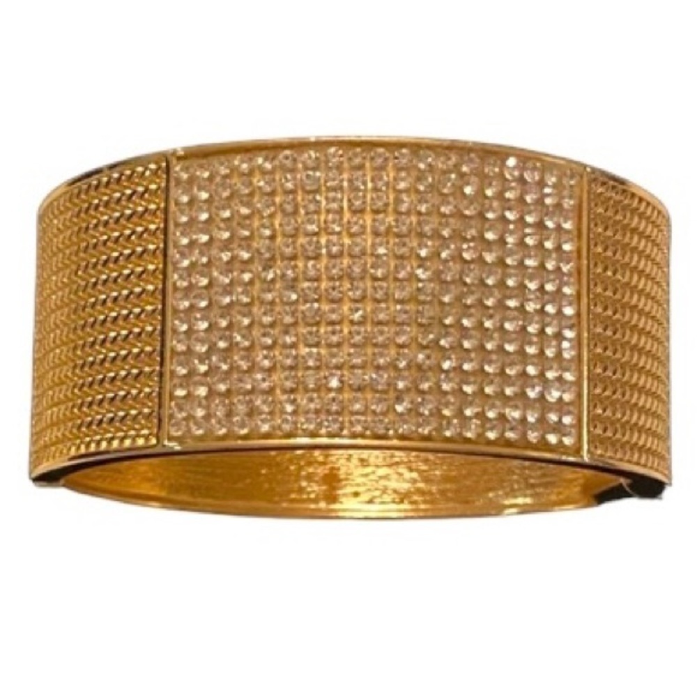 Gold Toned Rhinestone Bangle Cuff Hinge Bracelet